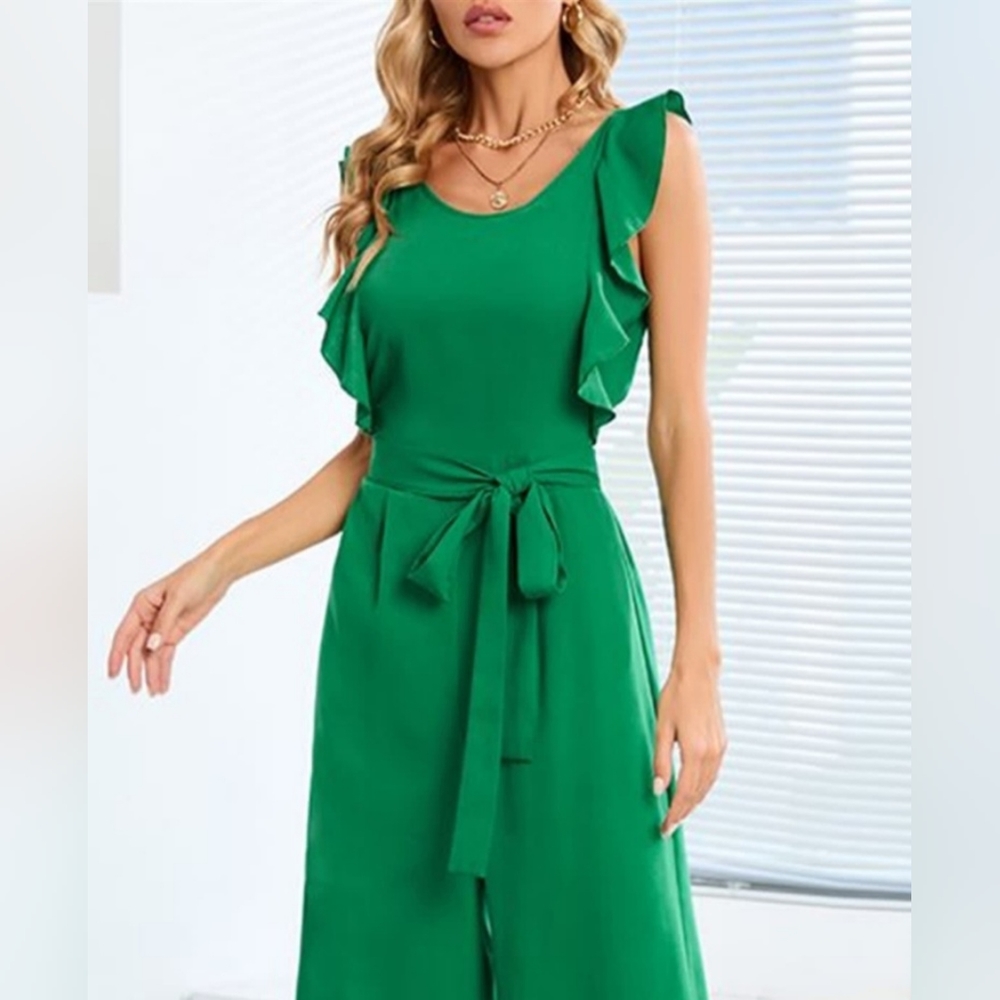 Ruffle Shoulder Cropped Jumpsuit